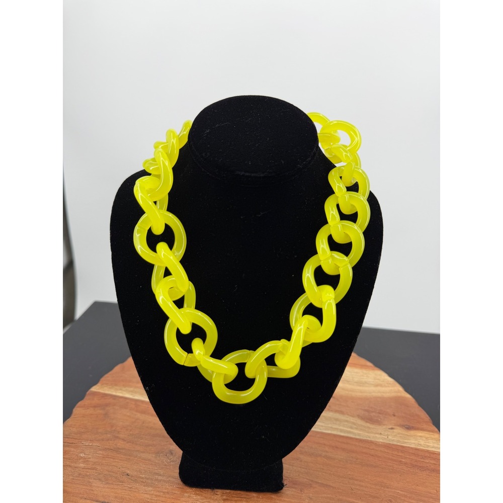 J.Crew Chunky Link Necklace Women Neon Yellow Acrylic Oversized Statement Chain